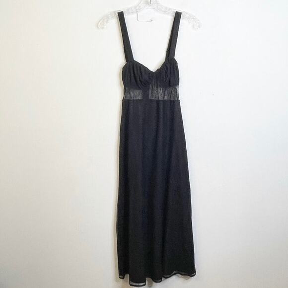NWT DANIELLE BERNSTEIN Black Lace Sheer Panel Overlay Midi Dress Sz. XS - Picture 4 of 6